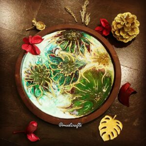 Wooden Tray with Floral art