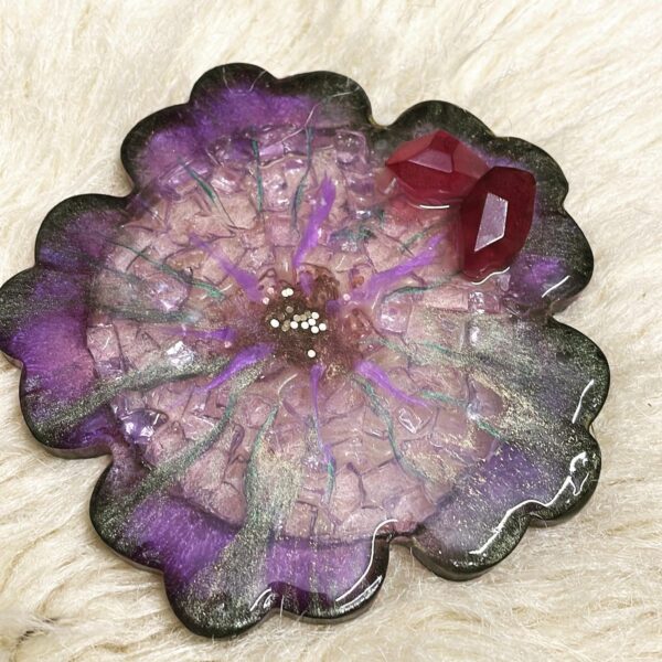 Purple 3D Flower Resin Coaster