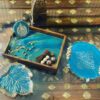Emerald green wooden tray with resin hues