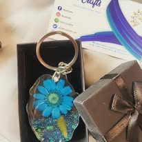 Blue Flower Resin Key Chain