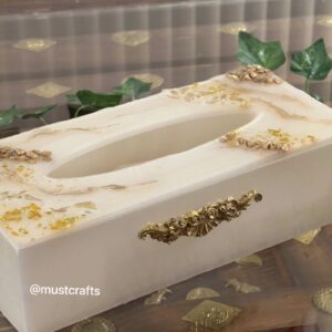 White and Gold Tissue box ,Mustcraft